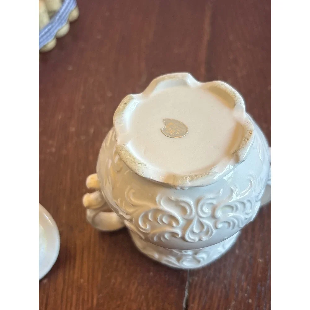 National Potteries Co Vintage White Ceramic Sugar Bowl with Lid Made in Japan